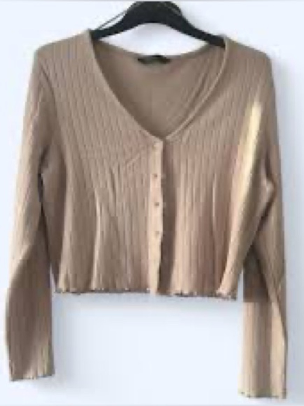 🦋3 for $10🦋Essential Beige Ribbed Button-Front Cropped Knit Long sleeve Top